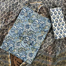 PALASH Floral Block Printed Pure Cotton Unstitched Dress Material-image-80