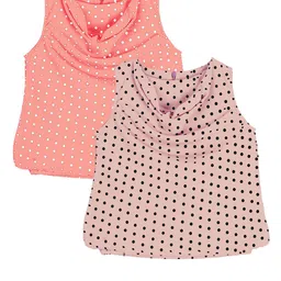 SILK SPARROW Girls Pack of 2 Polka Dot Print Cowl Neck Crepe Top-image-33