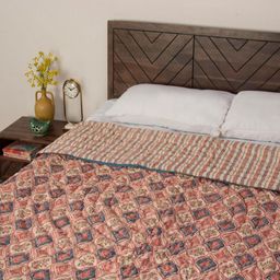 Fabindia Gulzar Red & Brown Floral Printed Cotton 180 GSM AC Room Double Bed Quilt-image-70