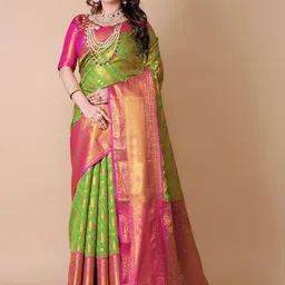 AKSH FASHION Woven Design Zari Silk Blend Banarasi Saree-picture-33