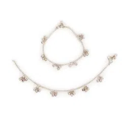 CHARMS Pair of Silver-Toned And Artificial Stones Beads Anklets-image-70