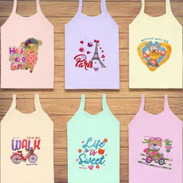 BODYSHINE Girls Printed Sleeveless Innerwear Vests - Set Of 6-17