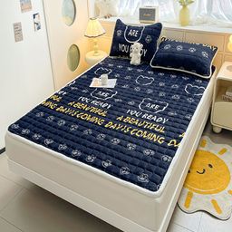 JC HOME Navy Blue & White Striped 150 TC Queen Bedsheet with 2 Pillow Covers-image-52