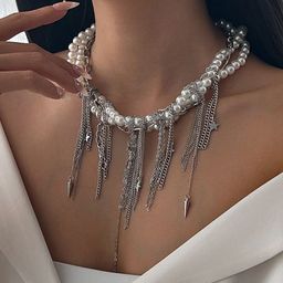 StyleCast x Revolte Silver-Plated Pearls Beaded Tasselled Statement Necklace-image-9