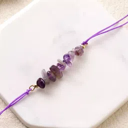SALTY Set Of 4 Amethyst-Studded Thread Rakhis With Greeting Card & Roli Chawal image 2