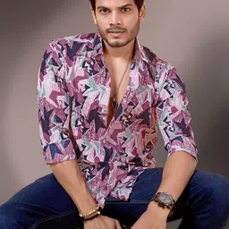MARMIC FAB Classic Abstract Printed Spread Collar Slim Fit Shirt-image-34