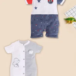 BABY GO Pack Of 2 Infant Boys Printed Pure Cotton Rompers-image-19
