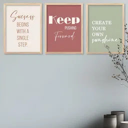 Kotart Brown & White 3 Pieces Typography Printed Wooden Wall Arts-picture-32