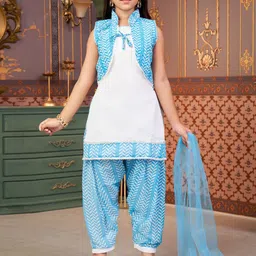 BAESD Girls Embroidered Thread Work Georgette Kurti with Salwar & Dupatta-image-97