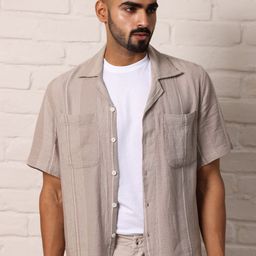 Uncluttered Closet Men Relaxed Oversized Fit Cuban Collar Solid Cotton Casual Shirt-picture-2