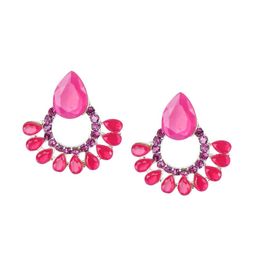 PUJVI Artificial Stones Studded And Beaded Teardrop Shaped Drop Earrings-0