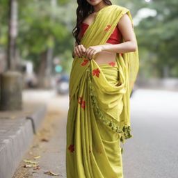 SRILOK Floral Embroidered Pure Cotton Saree-image-71