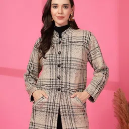 Clora Creation Women Checked Woollen Longline Cardigan-8