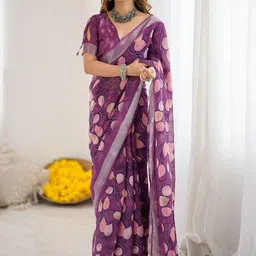 Moda Rapido Floral Silk Blend Block Print Saree-picture-39