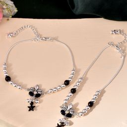 Silvermerc Designs Silver-Plated Artificial Stones Studded and Beaded Charm Anklets-picture-27