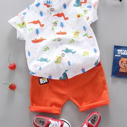 YK Infant Boys Printed Shirt Collar Neck Shirt With Shorts Clothing Set-17