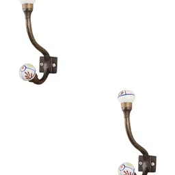 IndianShelf Brown & White 2 Pieces Printed Ceramic Wall Hooks-1