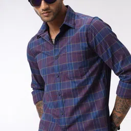 WROGN Men Custom Spread Collar Tartan Checked Cotton Slim Fit Casual Shirt-image-73