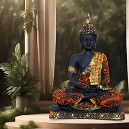 Aura Gold-Toned And Black Buddha Idol Showpiece-image-33