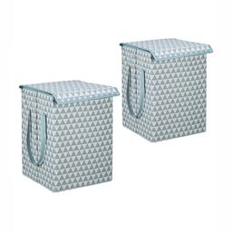 Aura 2Pcs White & Grey Printed Foldable Laundry Bags With Lid 75 L Each-19