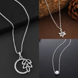 Boghra Sales Women Set Of 3 Silver-Plated Sterling Silver American Diamond Chain-4