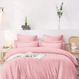 MORADO Pink & White Checked Cotton 210 TC Single Bedsheet Set 1.52 m x 2.28 m-picture-5