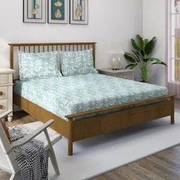 SWAYAM Vedda Green & Black Floral Cotton 160 TC Queen Bedsheet with 2 Pillow Covers-image-86