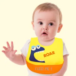 Silicone Feeding Bib with Adjustable Strap, Waterproof, Easy to wash, Stain Proof | BPA Free/Soft Material Bibs with Tray/Food Catcher (Yellow', Pack of 1)-image-23