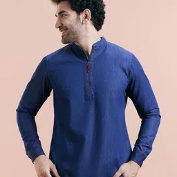 KISAH Mandarin Collar Denim Weave Straight Short Kurta-picture-39