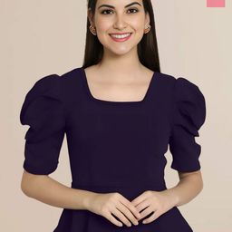 Mast & Harbour Women Pack of 2 Solid Square Neck Puff Sleeve Peplum Tops-image-94