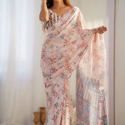 Thishma Floral Mirror Work Silk Blend Saree-image-71