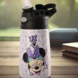 Aura Pink & Black Single Stainless Steel Printed Water Bottle-image-45