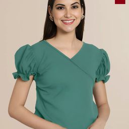 Mast & Harbour Women Pack of 2 Solid V-Neck Puff Sleeve Tops-image-81