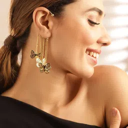 Priyaasi Gold-Plated Butterfly Sequinned Elegant Ear Cuff Earrings-image-24