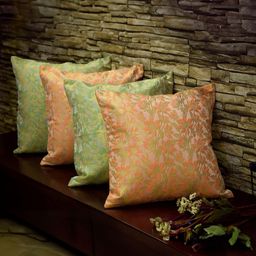 RoyalDeco Bageecha Peach-Coloured 4 Pieces Ethnic Brocade Silk Square Cushion Covers-picture-5