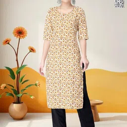 HERE&NOW Selection Of 2 Floral Printed Round Neck Straight Kurtas-picture-40