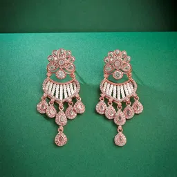 Yellow Chimes Rose Gold Plated AD Studded Contemporary Drop Earrings-11