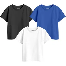 BonOrganik Girls Pack of 3 Solid Round Neck Cotton T-shirts-picture-47