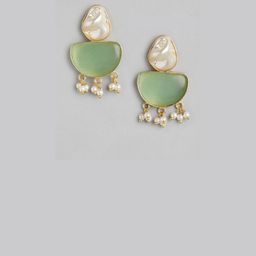 Anouk Gold-Plated Artificial Stones Studded And Beaded Geometric Drop Earrings image 3