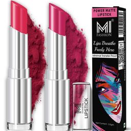 MI FASHION Set Of 2 Matte Long Lasting Lipstick - 3.5 g Each - Magenta Rush & Rose Pink-26