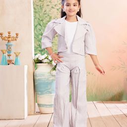 Aarika Girls Striped Lapel Collar Coat With Inner Top & Trouser-picture-8