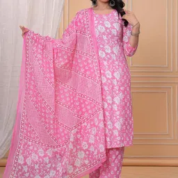 Meeranshi Floral Printed Pure Cotton Kurta With Trousers And Dupatta-22