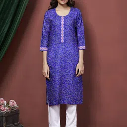 Peach Petals Women Ethnic Motifs Printed Pure Cotton Kurta-5