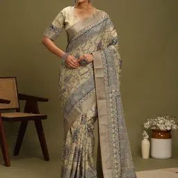 Anouk Ethnic Motifs Satin Block Print Saree-image-52