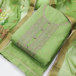 TAVAS Floral Embroidered Sequinned Chanderi Silk Unstitched Dress Material-image-8