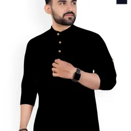 univibe Selection Of 2 Band Collar Rolled-Up Sleeves Slim Fit Pure Cotton Kurtas-image-77