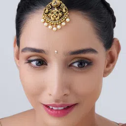 Kushal's Fashion Jewellery Gold-Plated Stone-Studded & Beaded Antique Maang Tikka-16