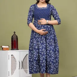 CORSICA Tropical Print Maternity Fit and Flare Midi Cotton Dress-image-100
