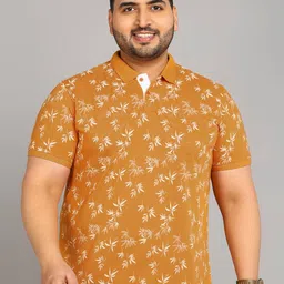 XFOX Men Plus Size Floral Printed Polo Collar Cotton T-shirt-picture-38