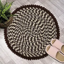 Kuber Industries Brown & Cream 4 Pieces Printed Round Cotton Doormats-51